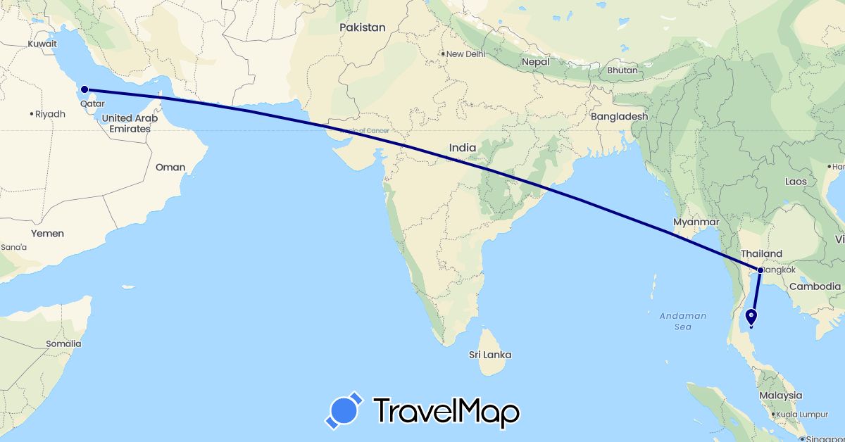 TravelMap itinerary: driving in Bahrain, Thailand (Asia)